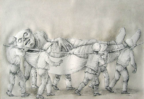 Stanislao Lepri - Le Geant Endormi (The Sleeping Giant) - 1976 ink and gouache on paper